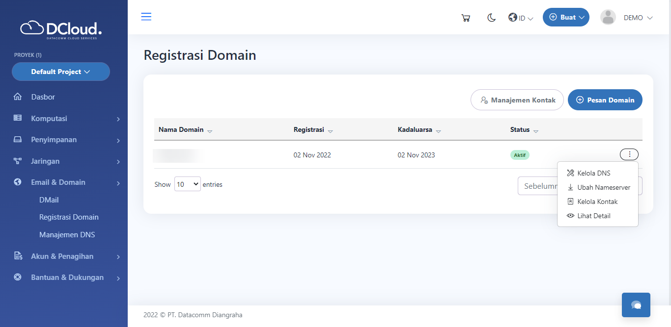 Halaman Pilihan Ubah Nameserver