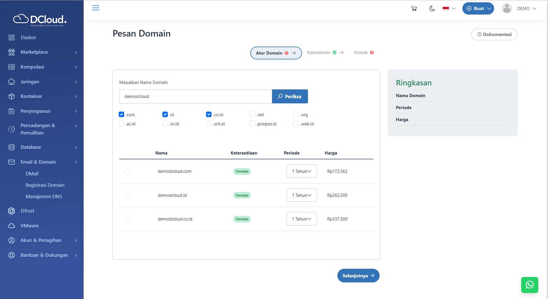 Halaman Periksa Domain 
