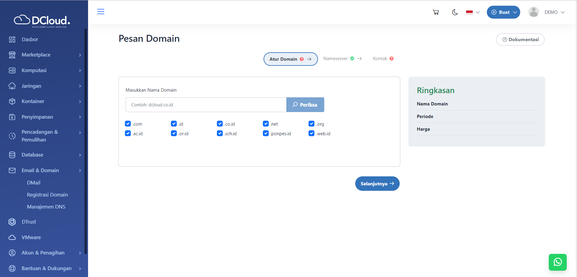 Halaman Periksa Domain 