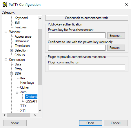 PuTTY Configuration Credential