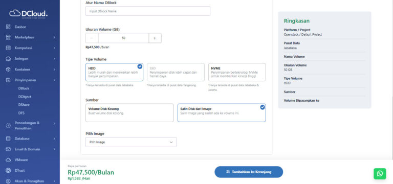 Buat DBlock (Volume) - Dokumentasi DCloud