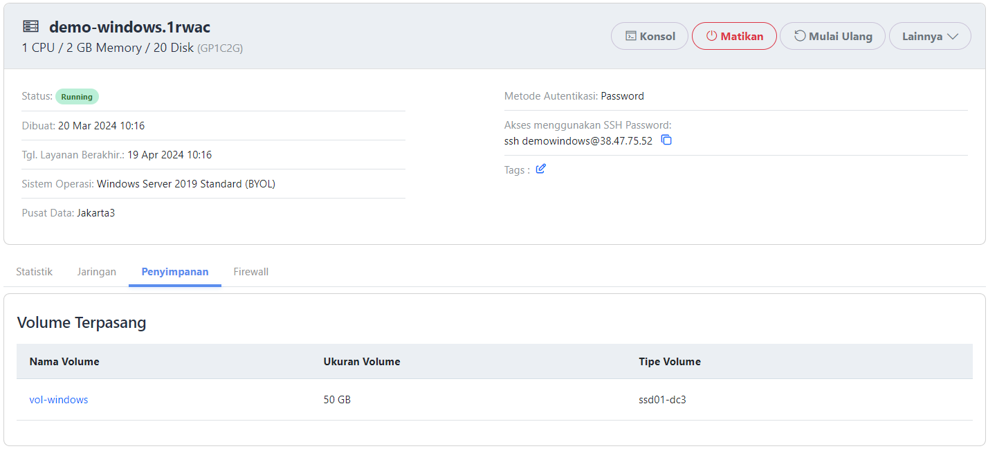 Detail DCloud Dengan Volume
