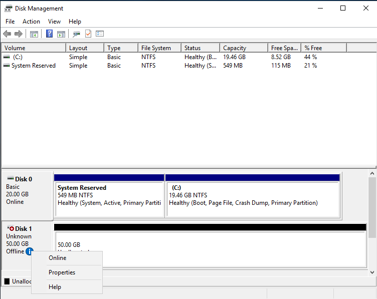 Disk Management Pilih Online