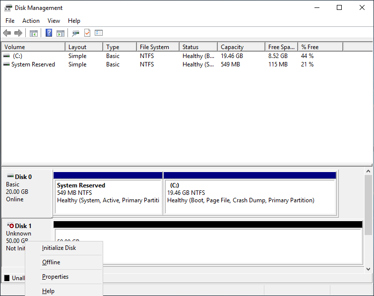 Disk Management Pilih Online