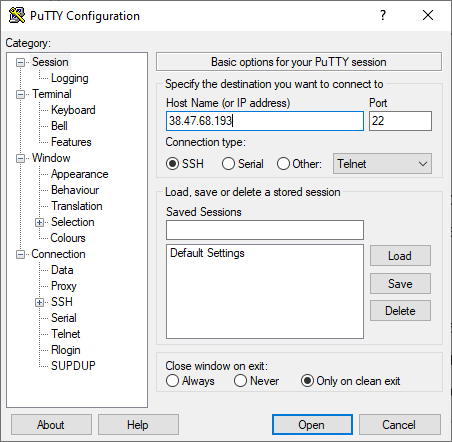PuTTY Configuration