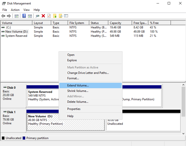 Disk Management Pilih Extend
