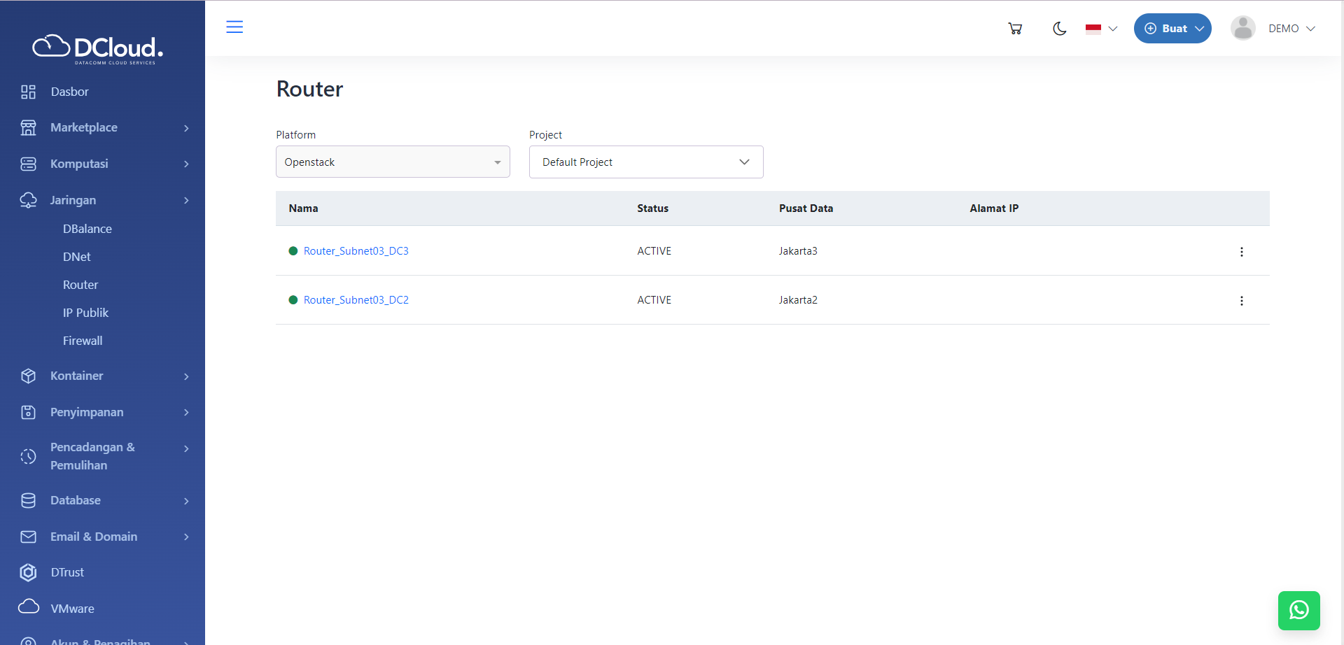 Halaman Pilihan Bersihkan Gateway