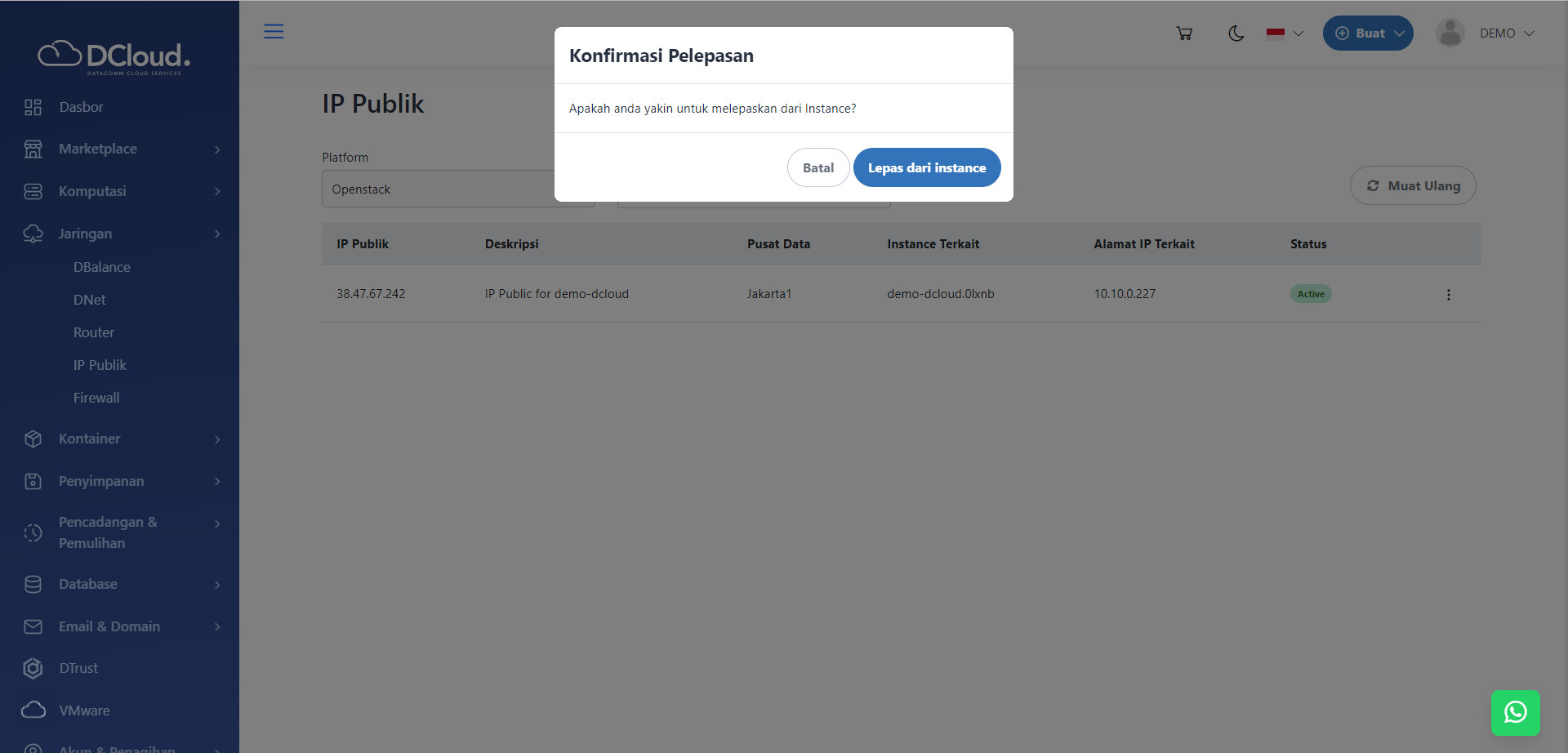 Halaman Lepaskan DCloud