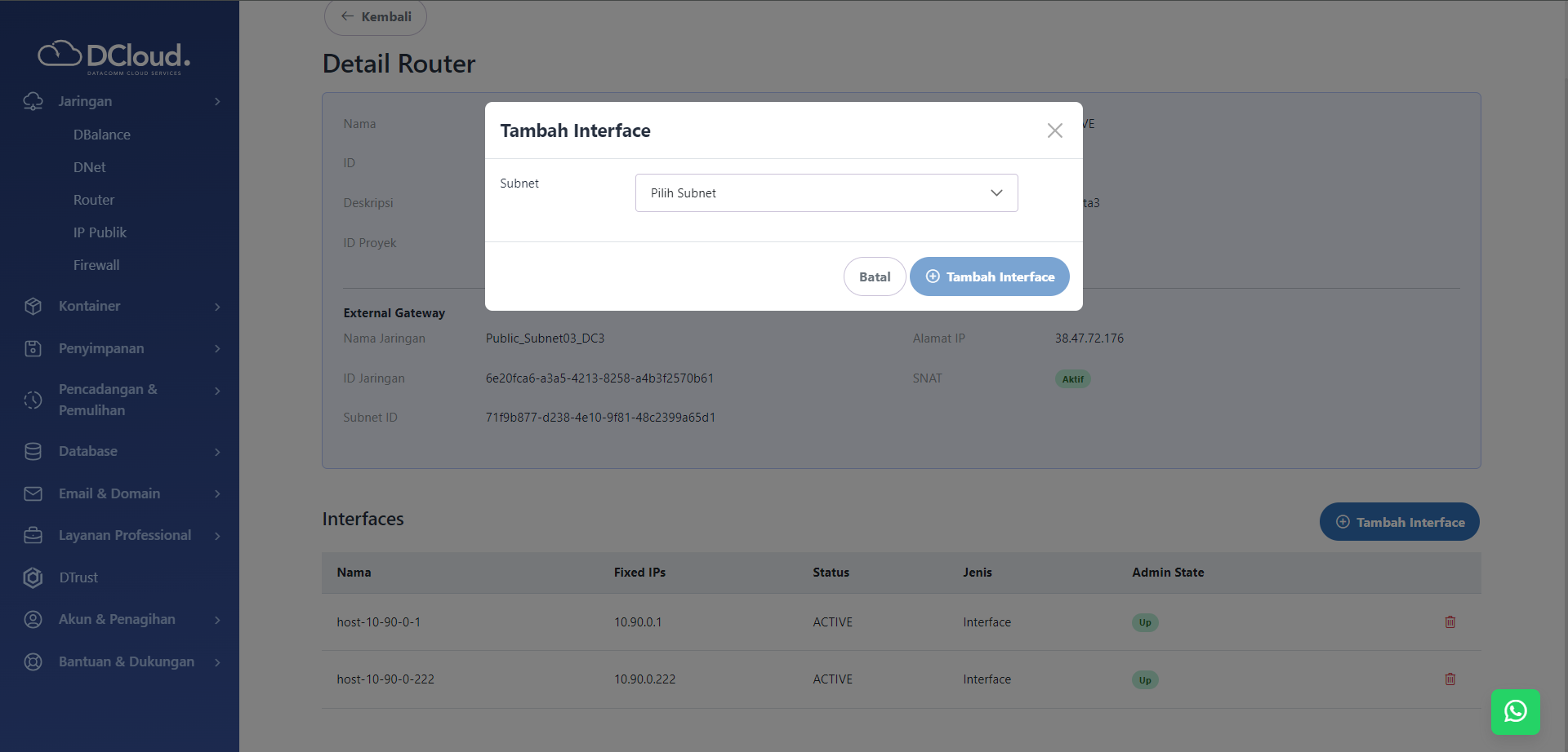 Halaman Tambah Interface