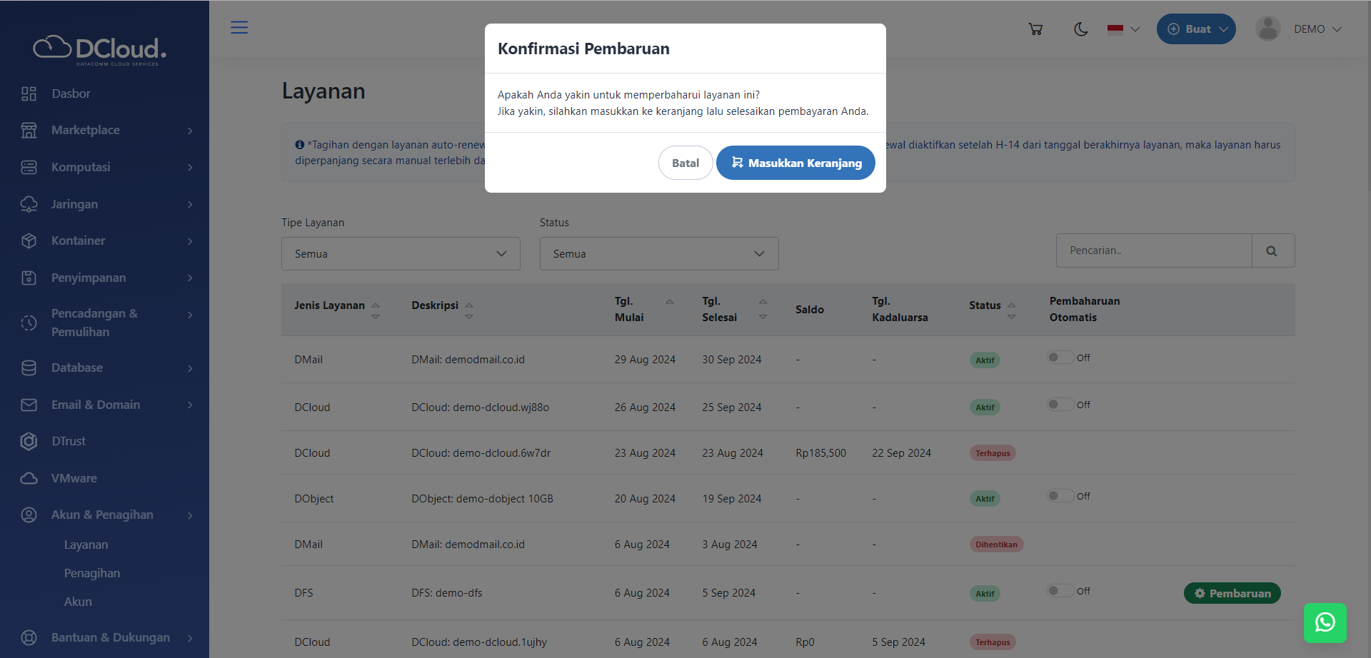 Halaman Konfirmasi Pembaruan