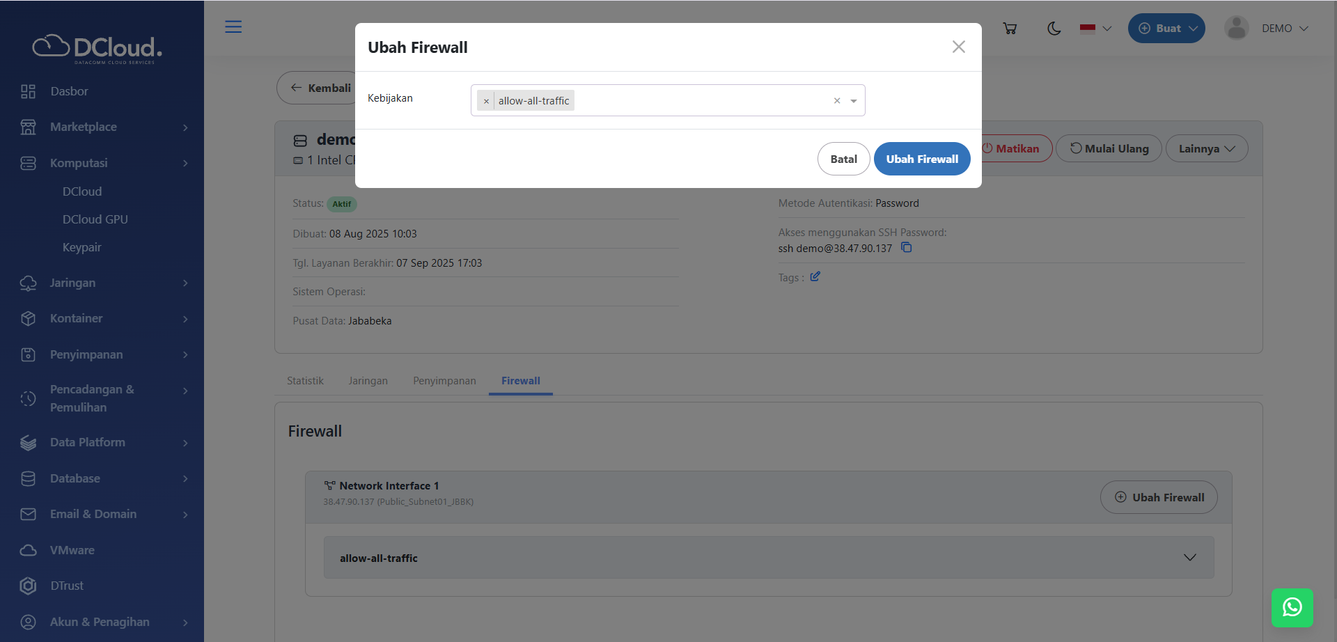 Firewall Pada DCloud - Dokumentasi DCloud