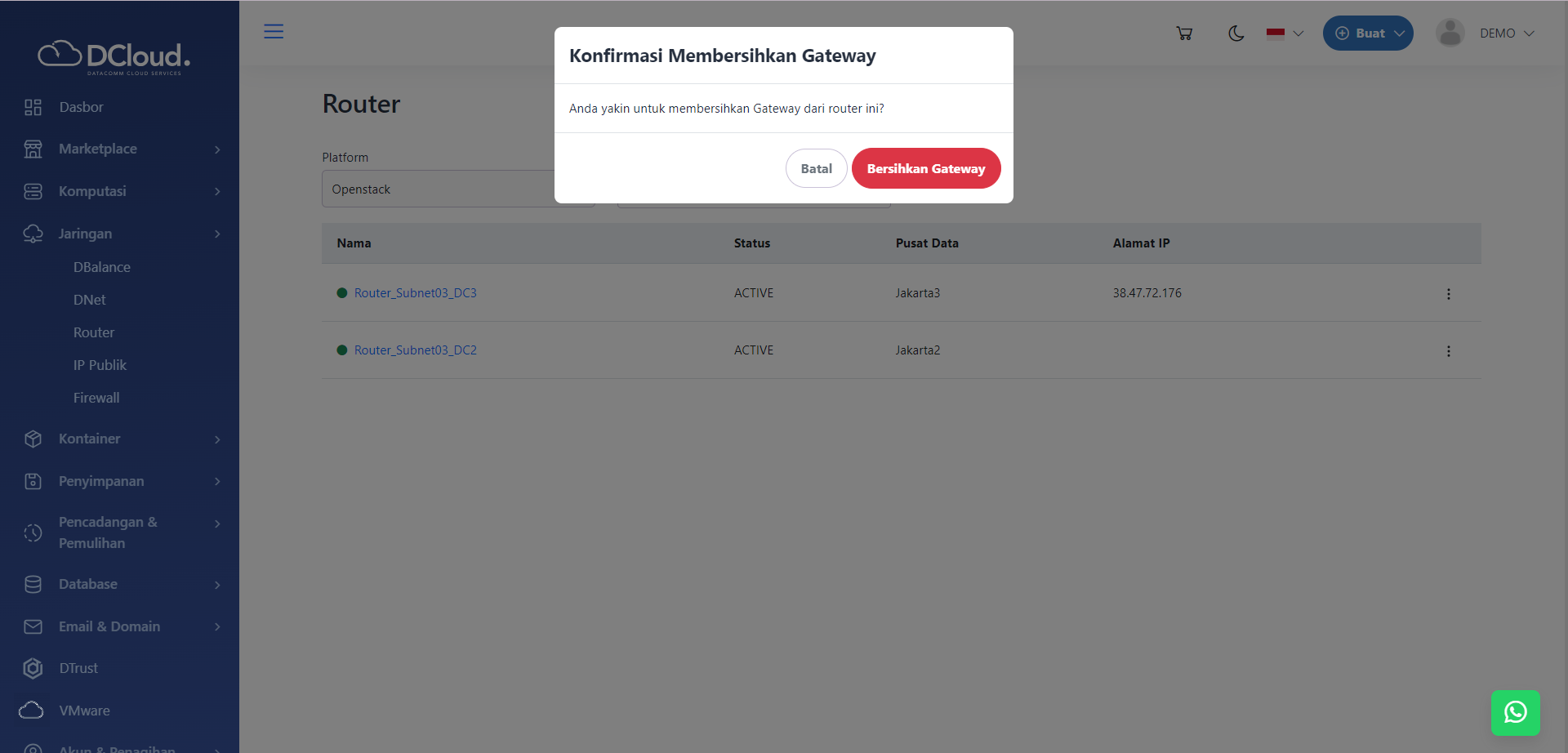 Halaman Router Setelah Bersihkan Gateway