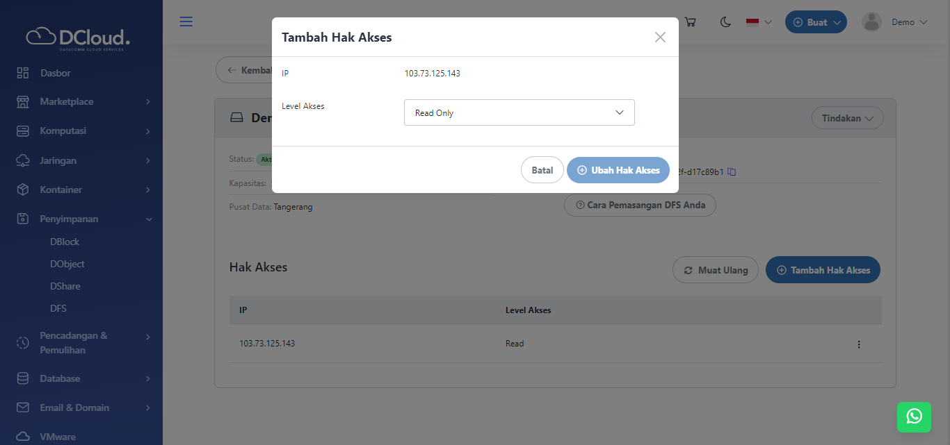 Halaman Tambah Hak Akses