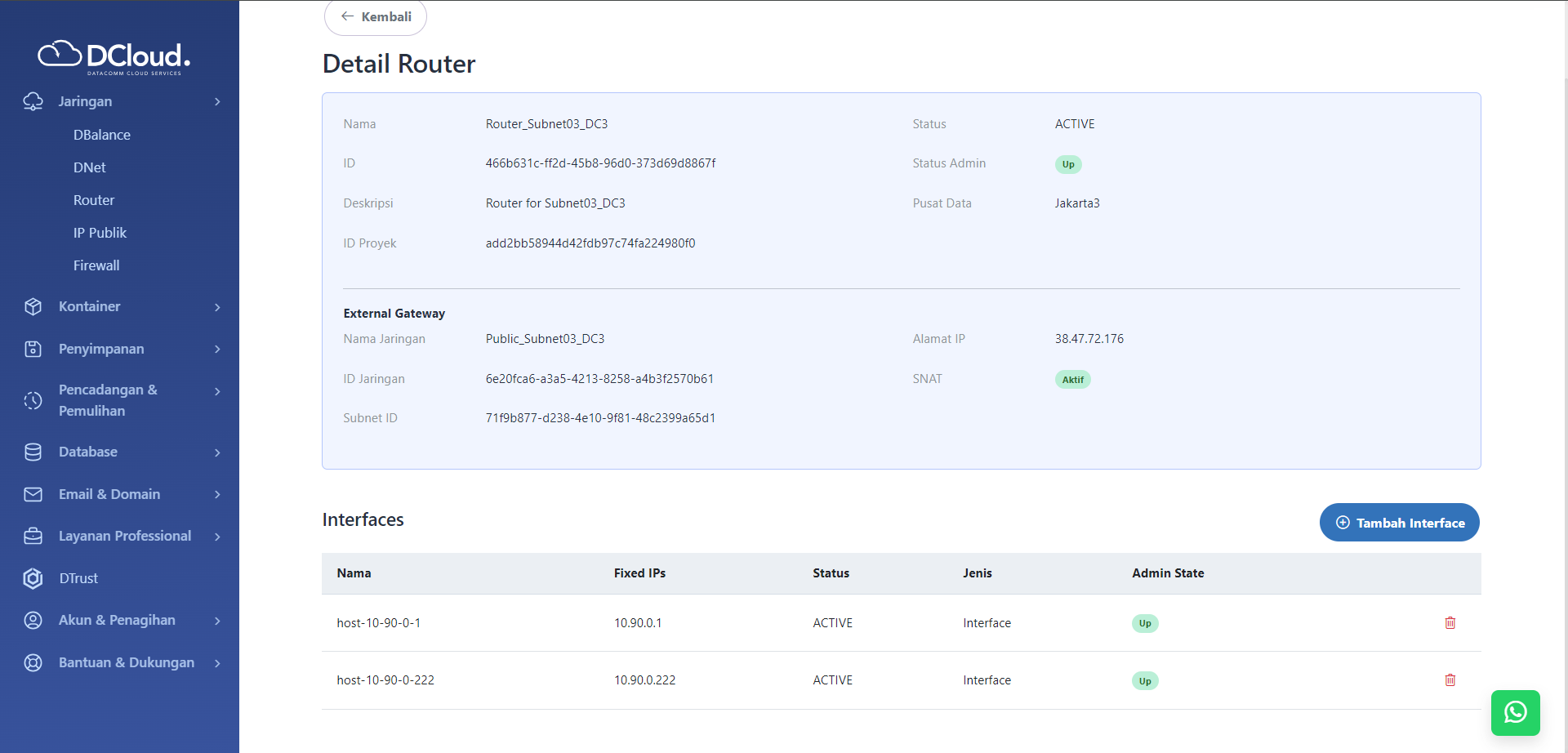Halaman Bagian Interface