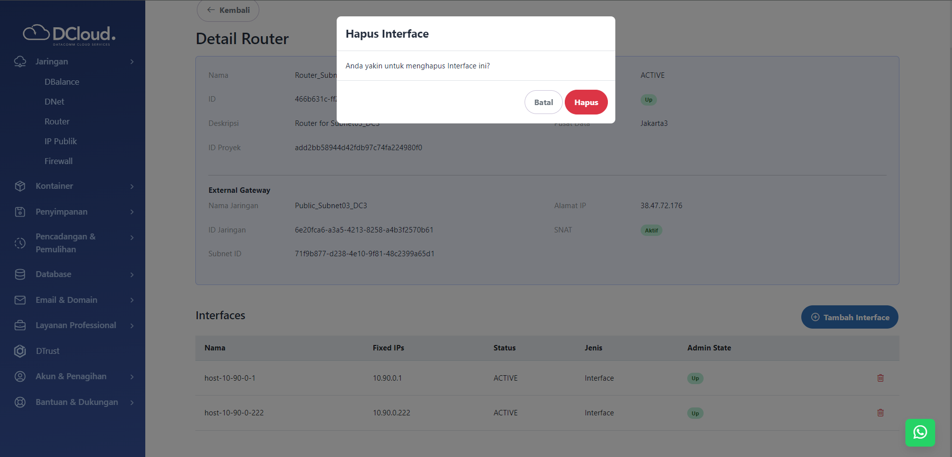 Halaman Notifikasi Hapus