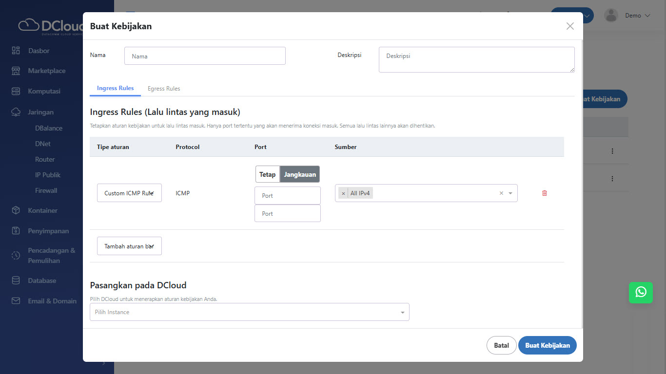 Halaman Tipe Custom Port Range