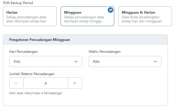 Halaman Pencadangan Mingguan