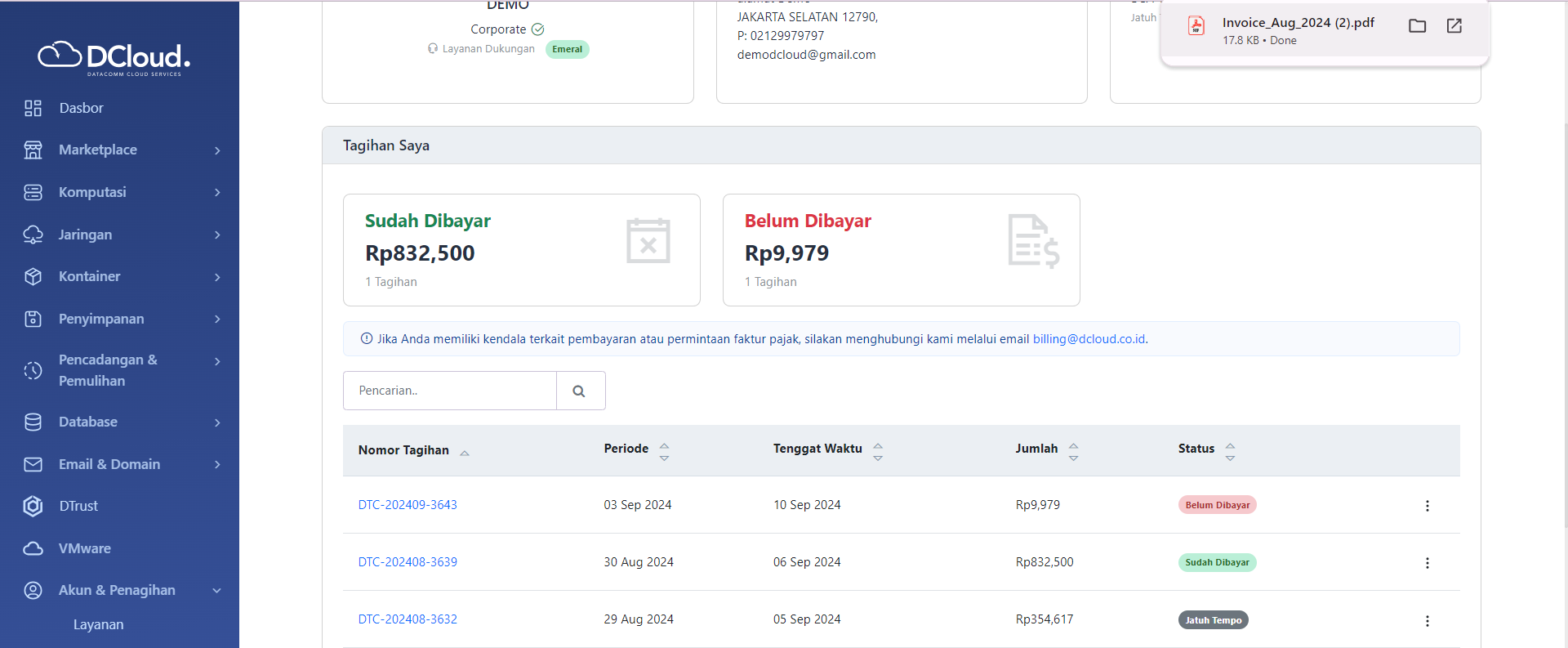 Halaman Invoice Terunduh