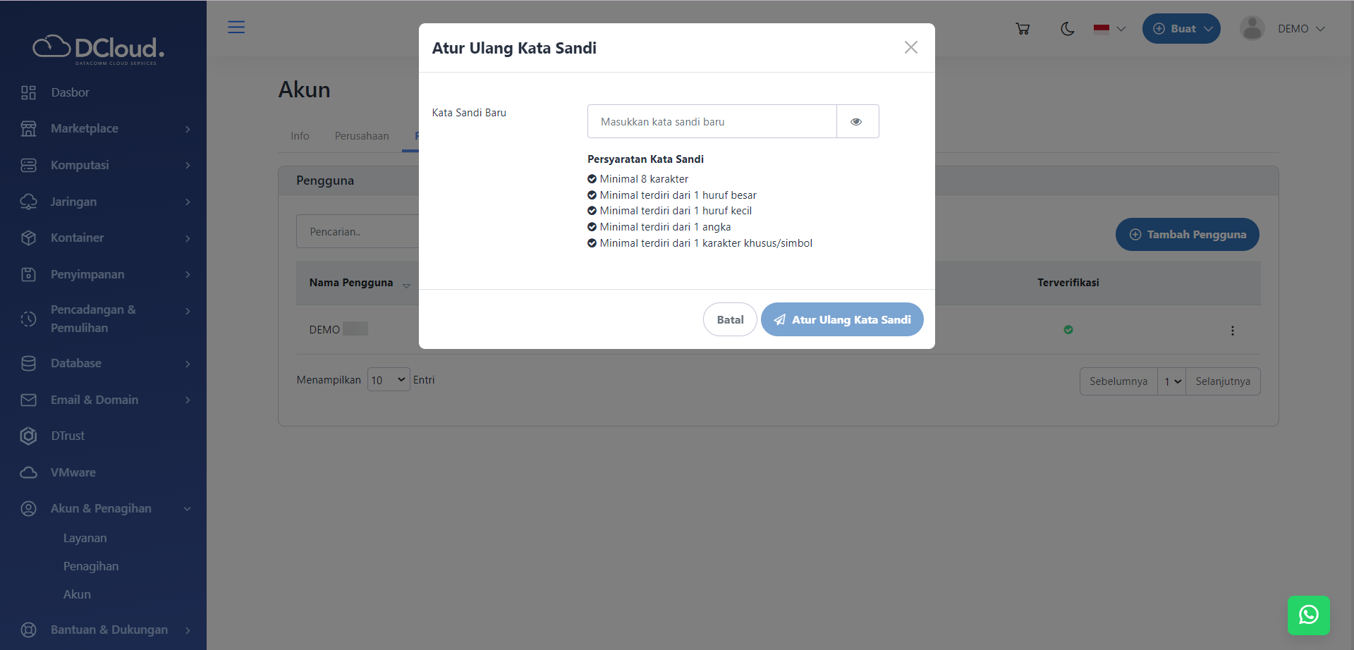 Halaman Atur Ulang Kata Sandi
