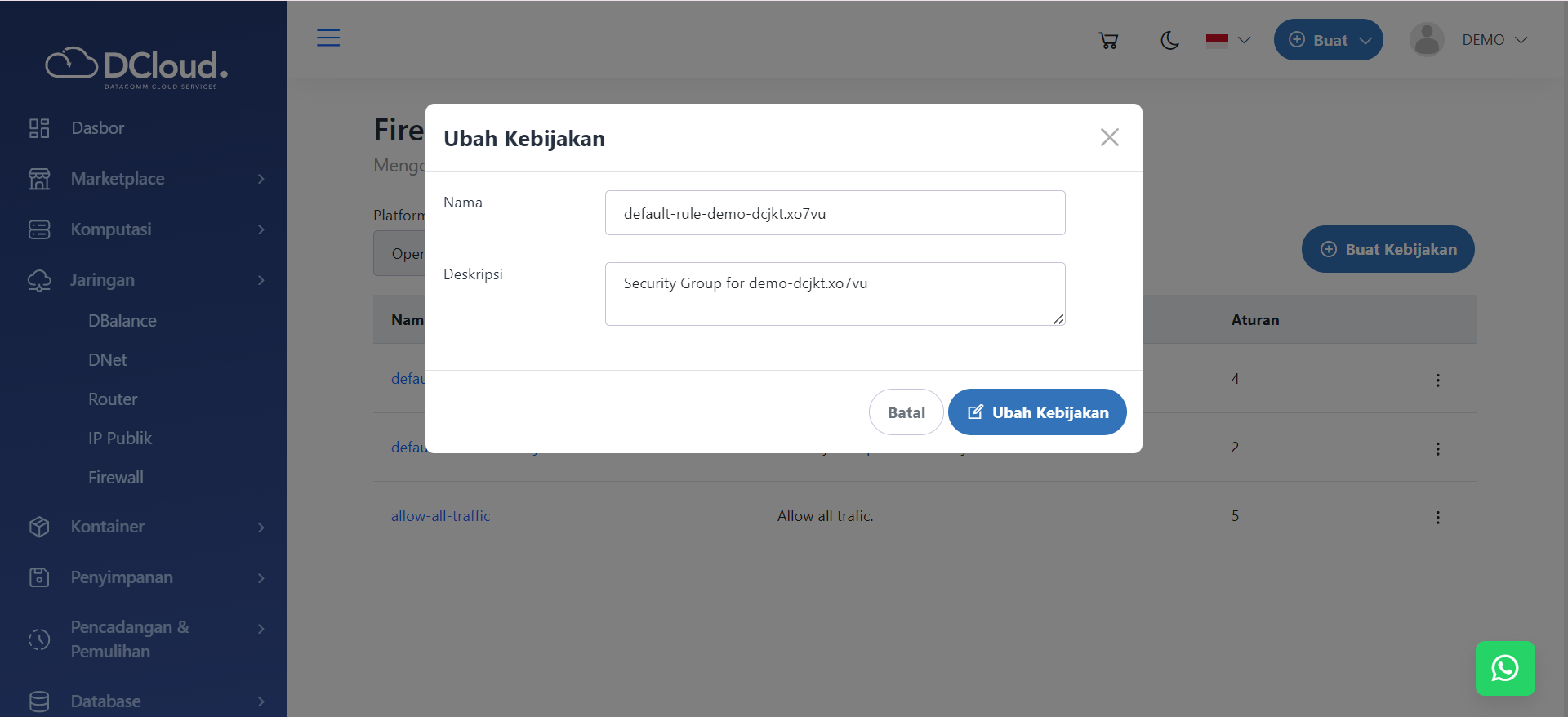 Halaman Ubah Kebijakan