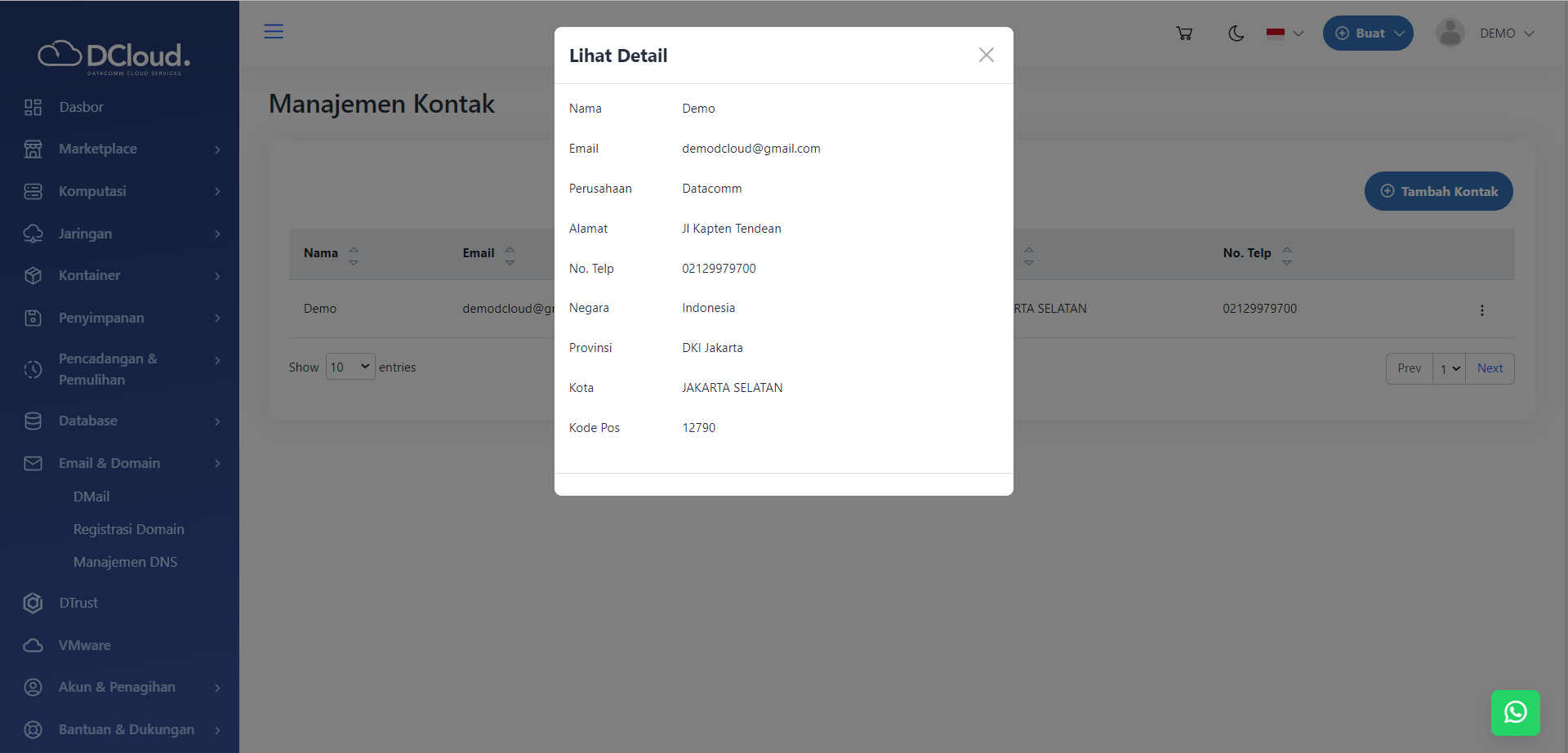 Halaman Tampilkan Detail Kontak