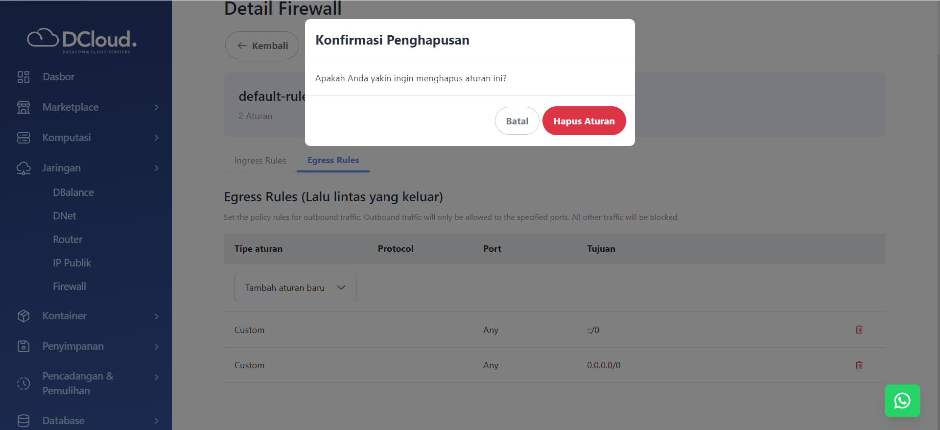 Halaman Notifikasi Hapus
