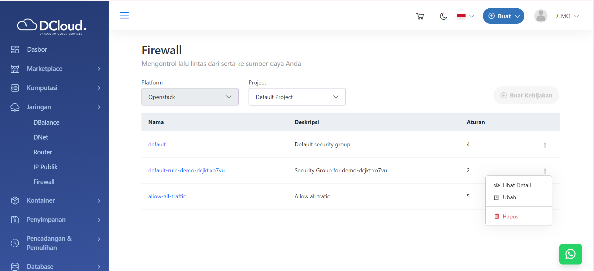 Halaman Pilihan Lihat Detail