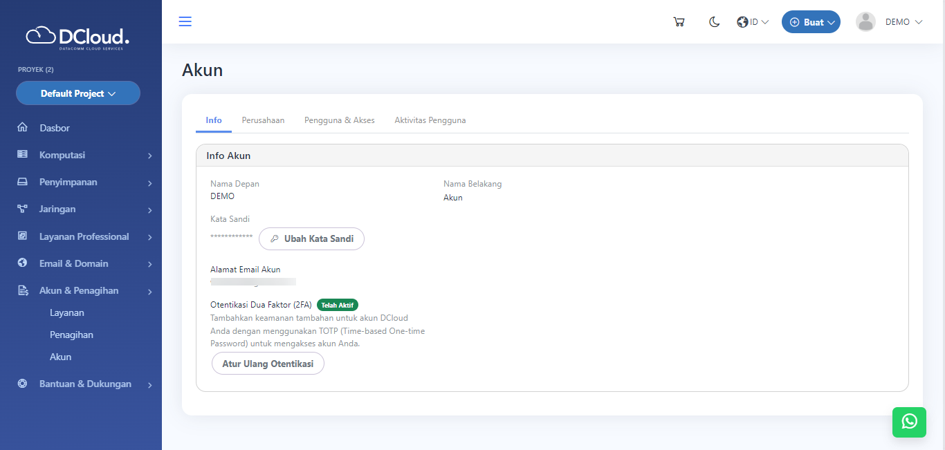 Halaman Akun 2FA Aktif