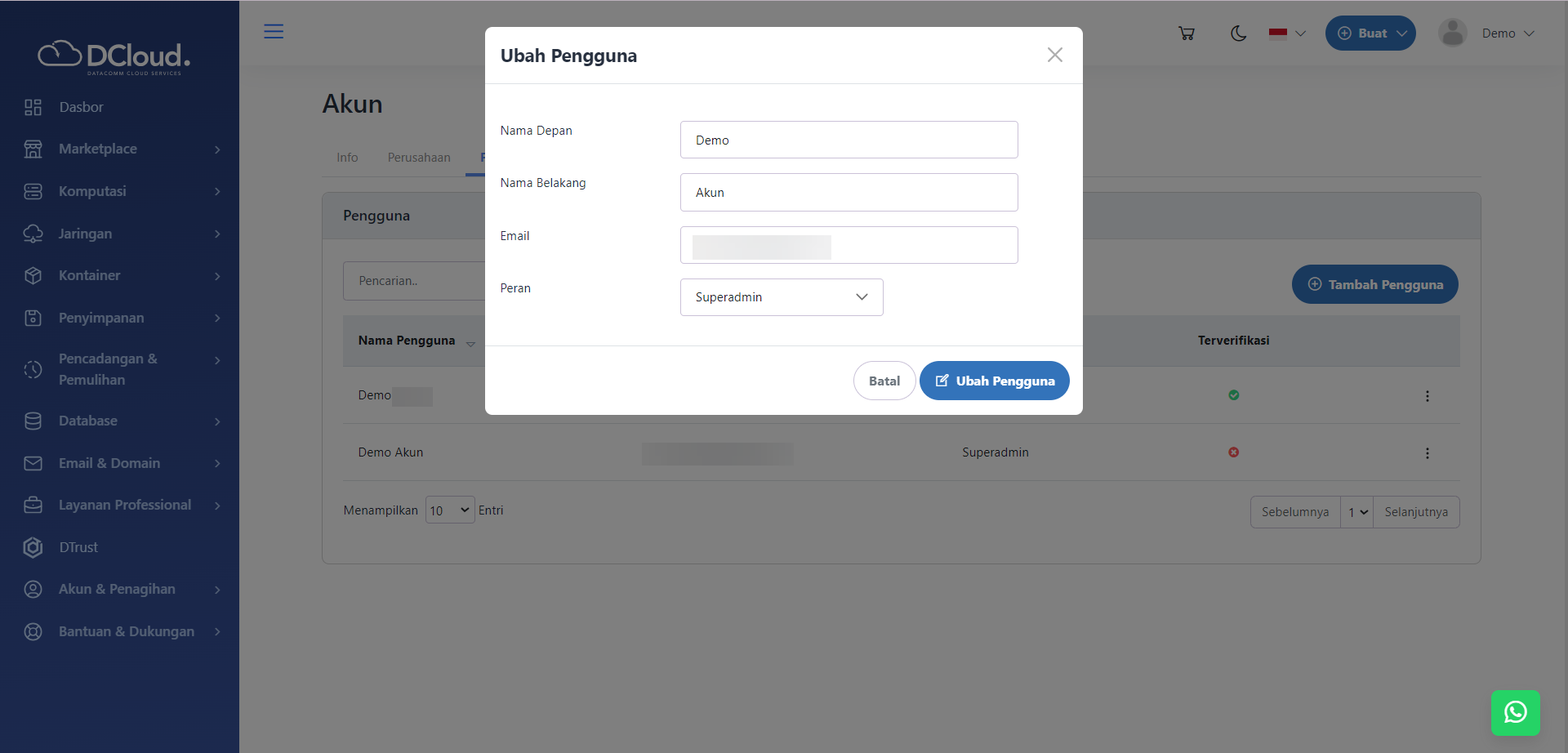 Halaman Ubah Pengguna
