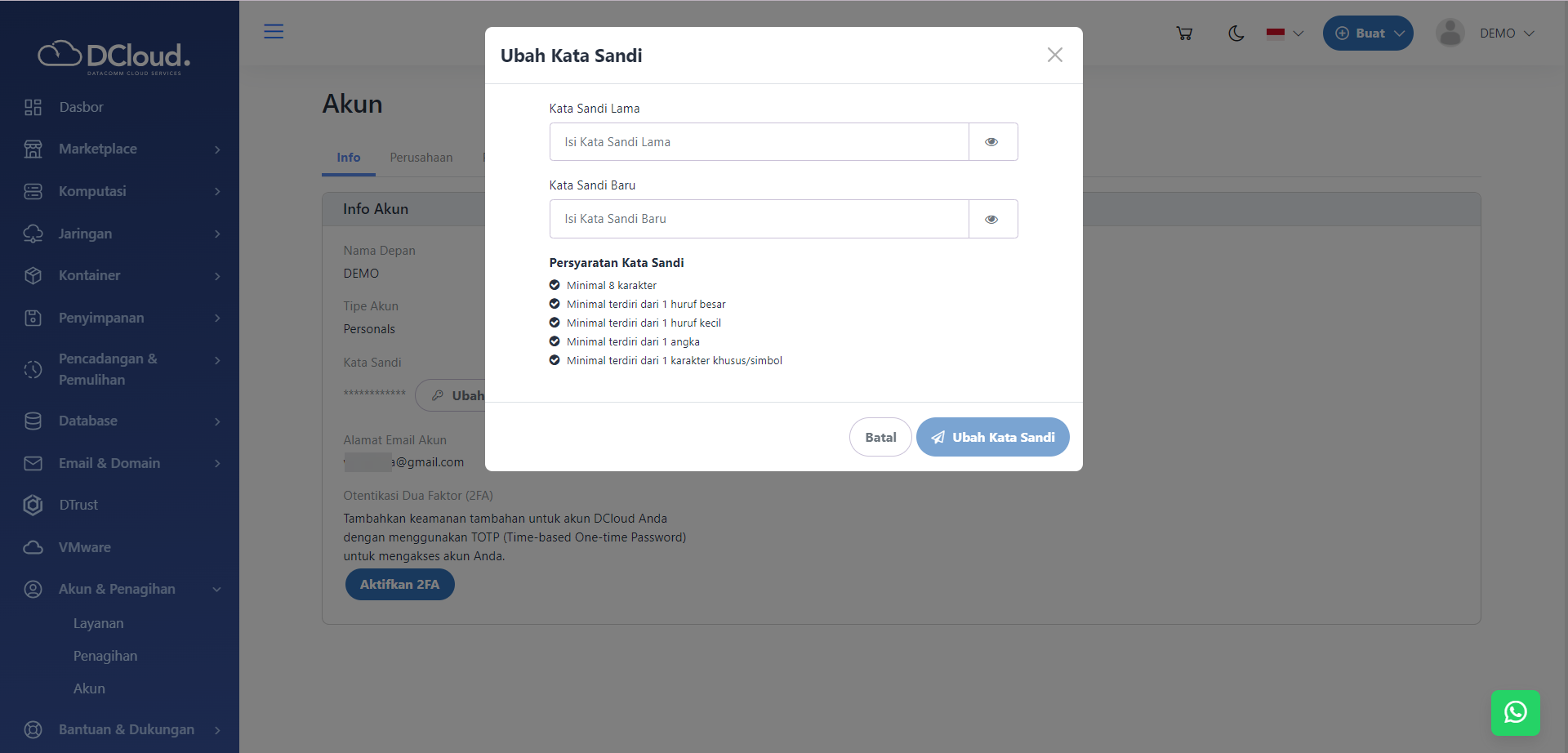 Halaman Ubah Kata Sandi