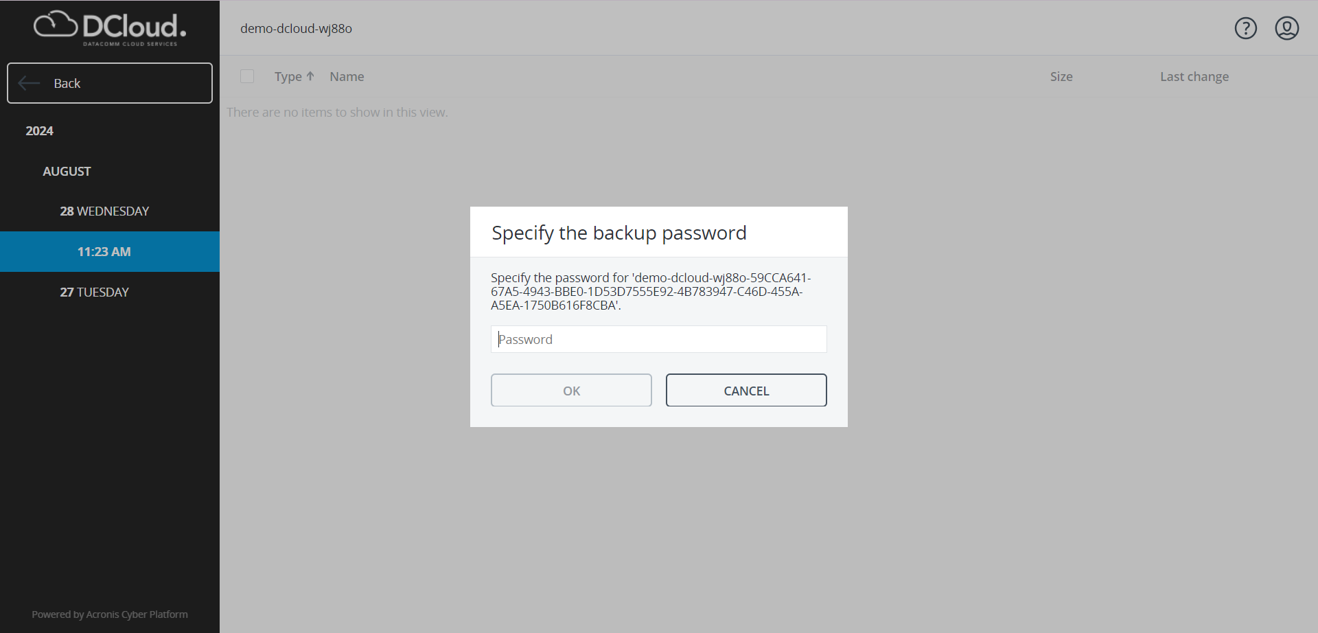 DBackup Recovery Password