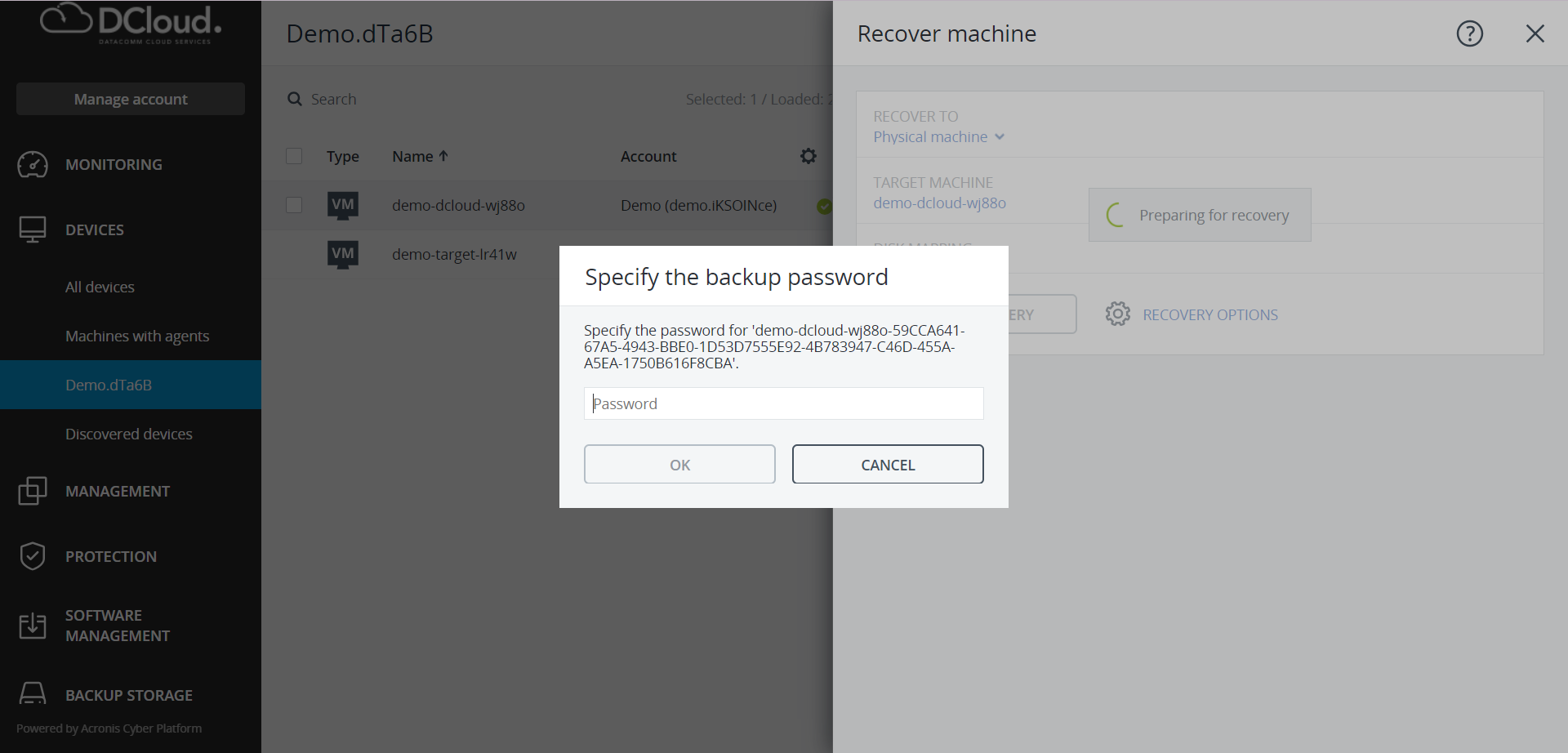 DBackup Recovery Password