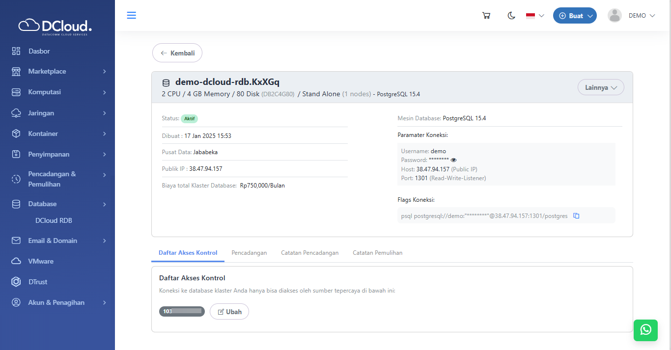 Halaman Detail DCloud RDB