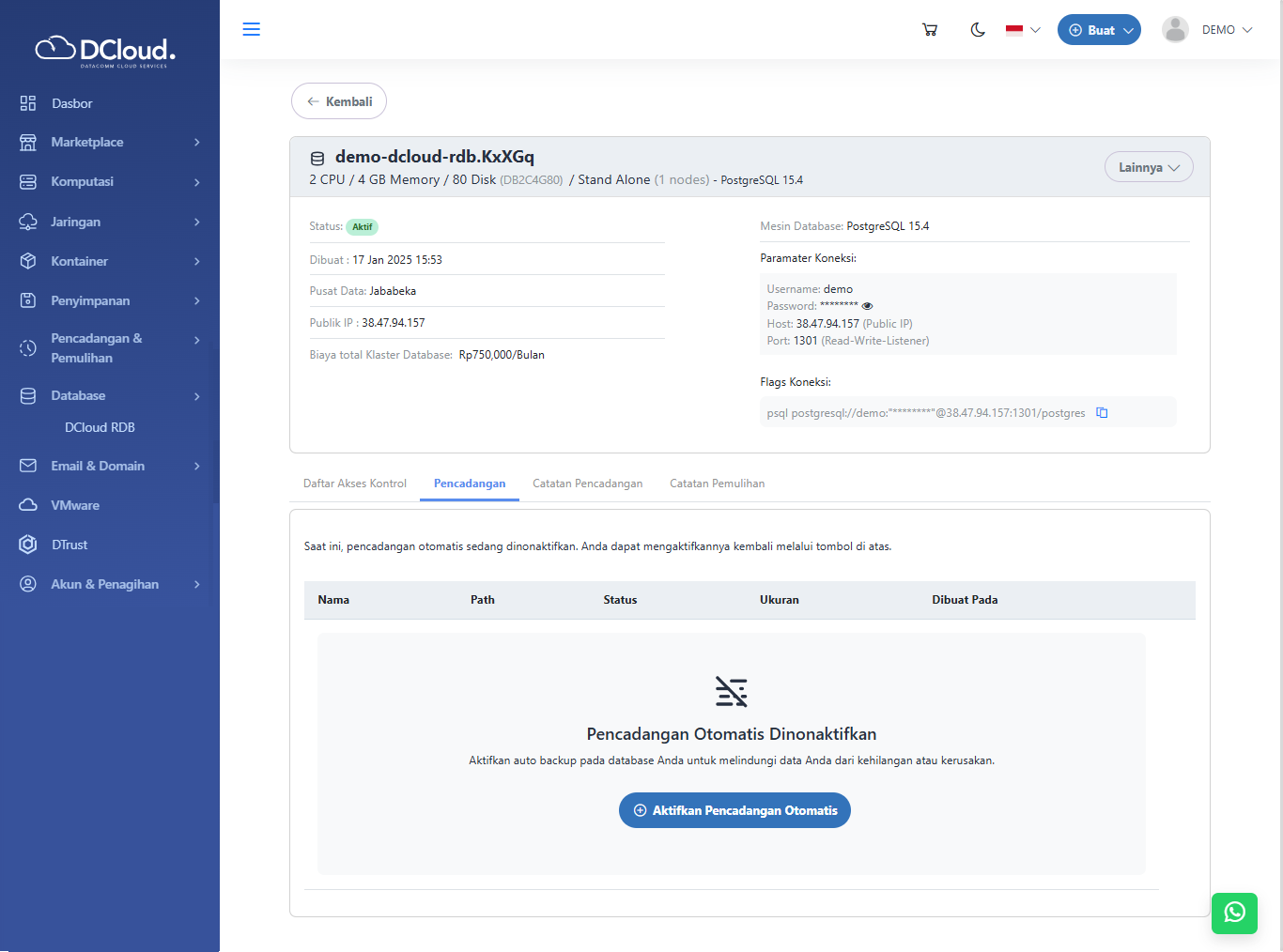 Halaman Detail DCloud RDB