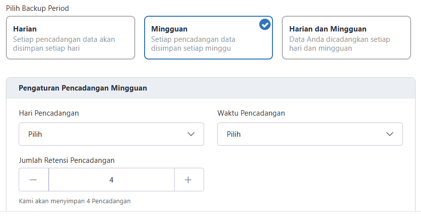 Halaman Pencadangan Mingguan