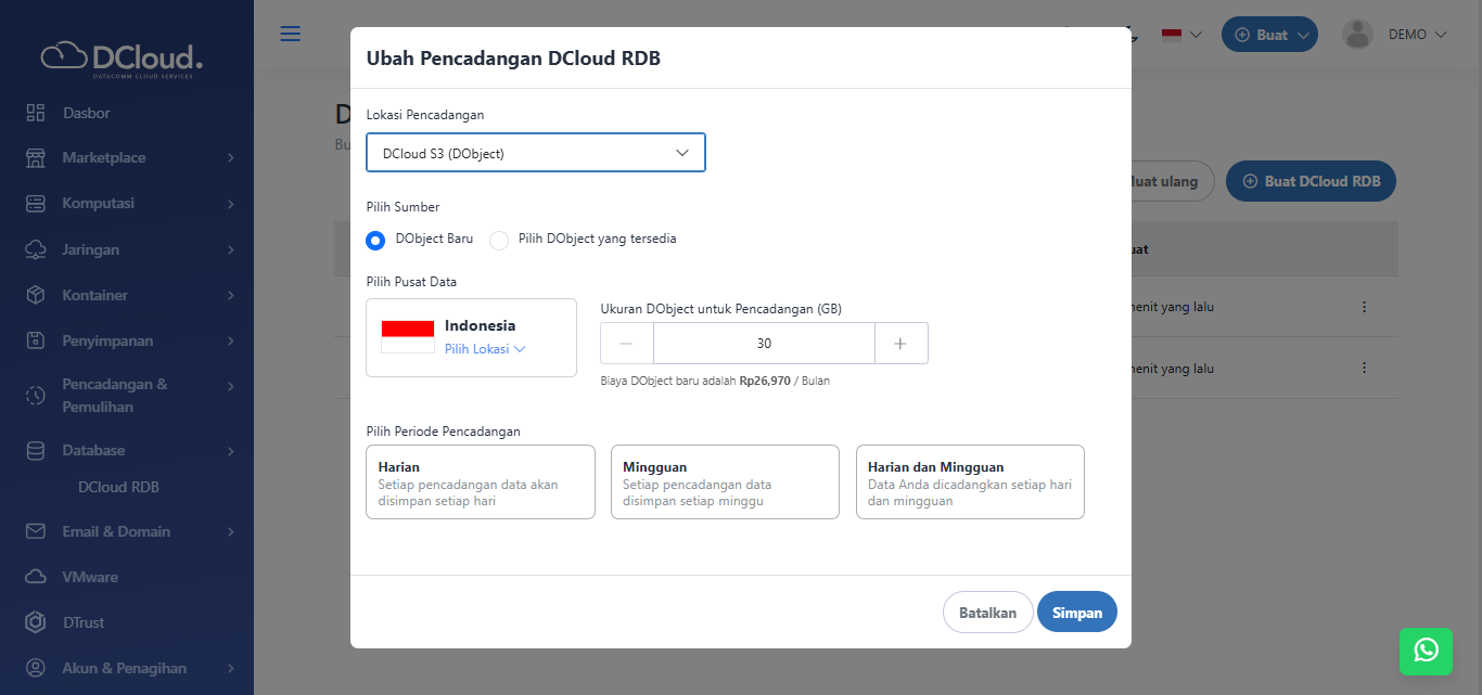 Halaman Pencadangan DObject Baru