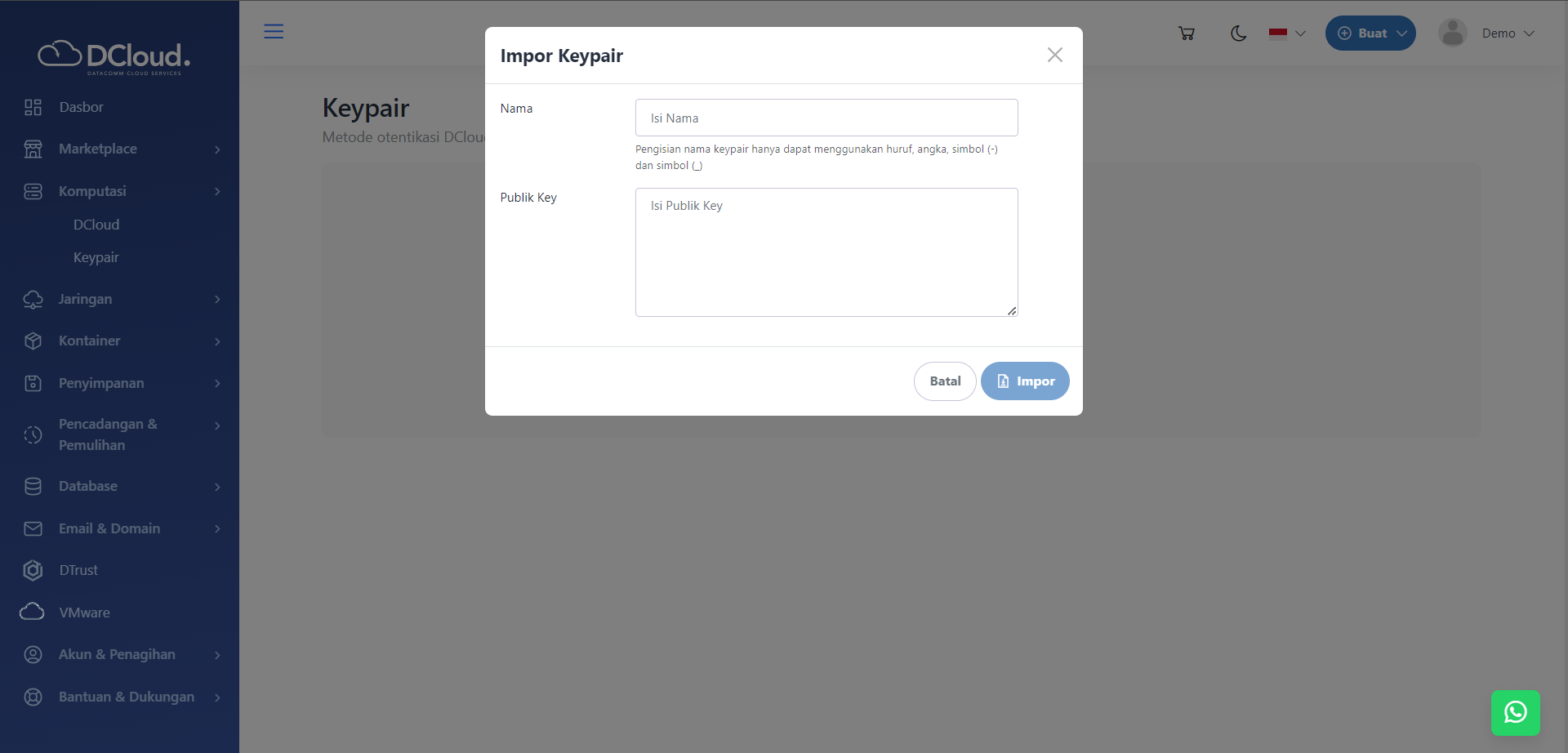 Halaman Buat Keypair