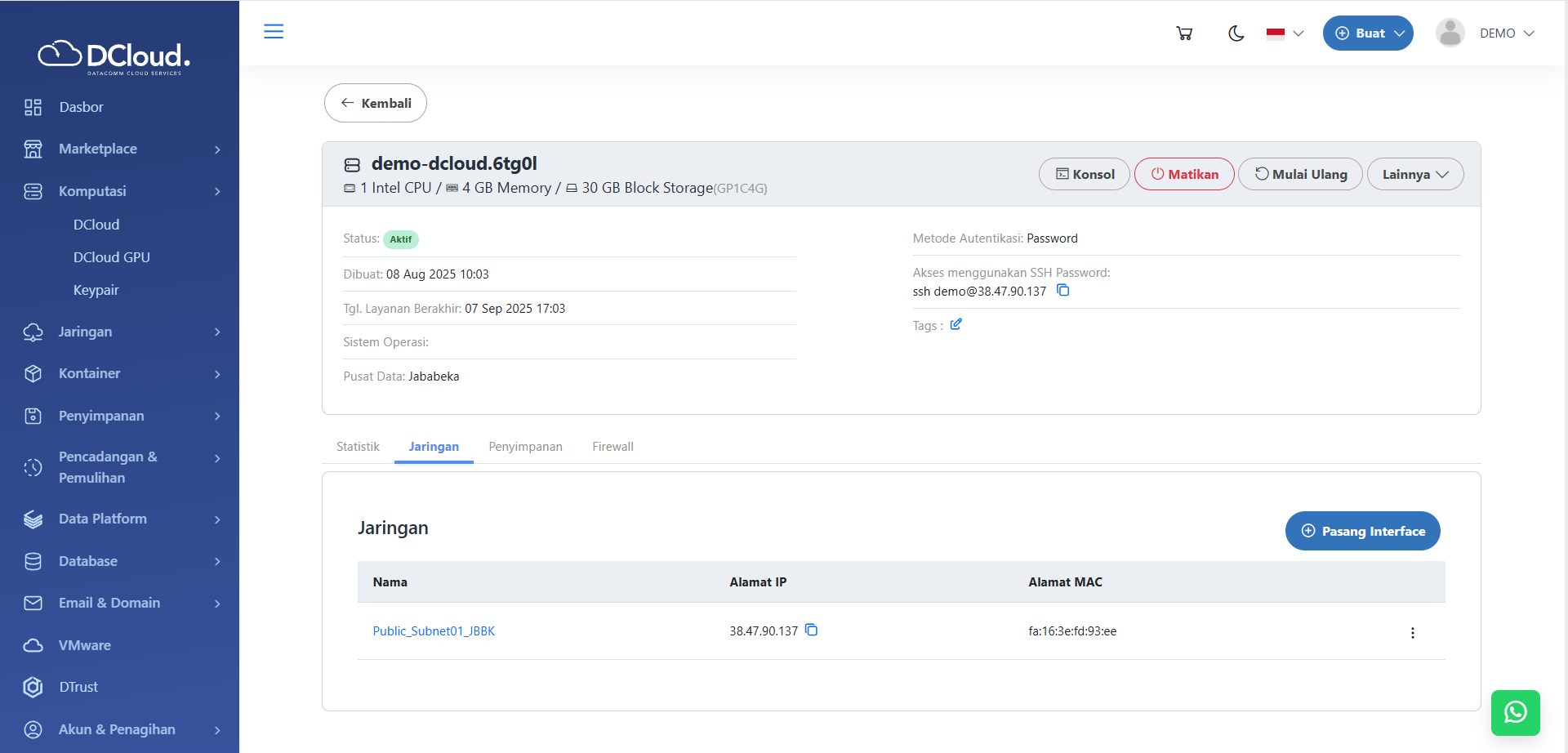 Pasang Interface atau Jaringan - Dokumentasi DCloud