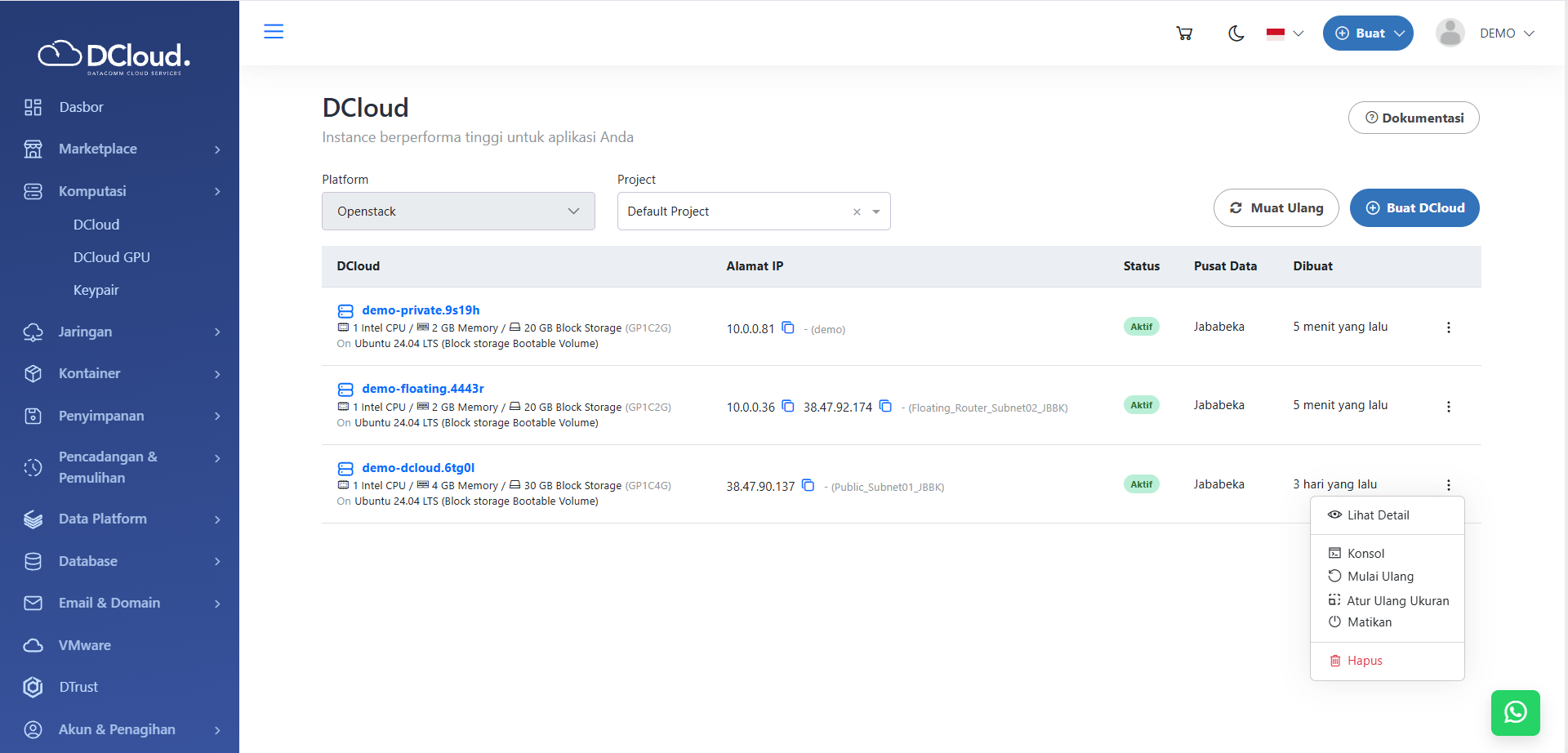 Pasang Interface atau Jaringan - Dokumentasi DCloud