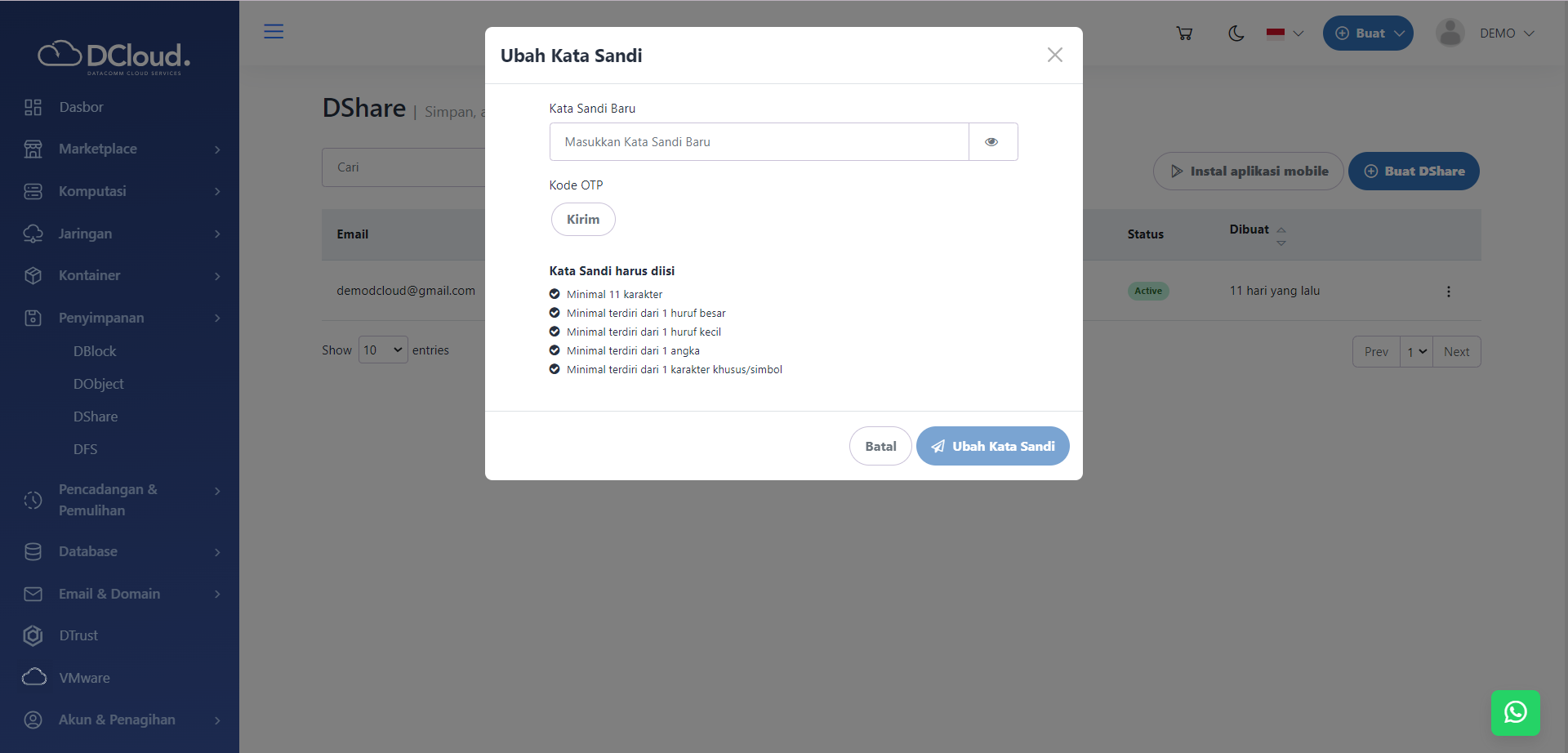 Halaman Ubah Kata Sandi