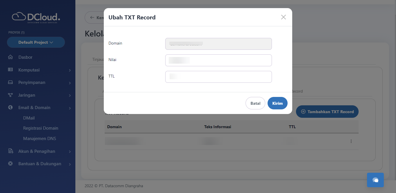 Halaman Ubah TXT Record