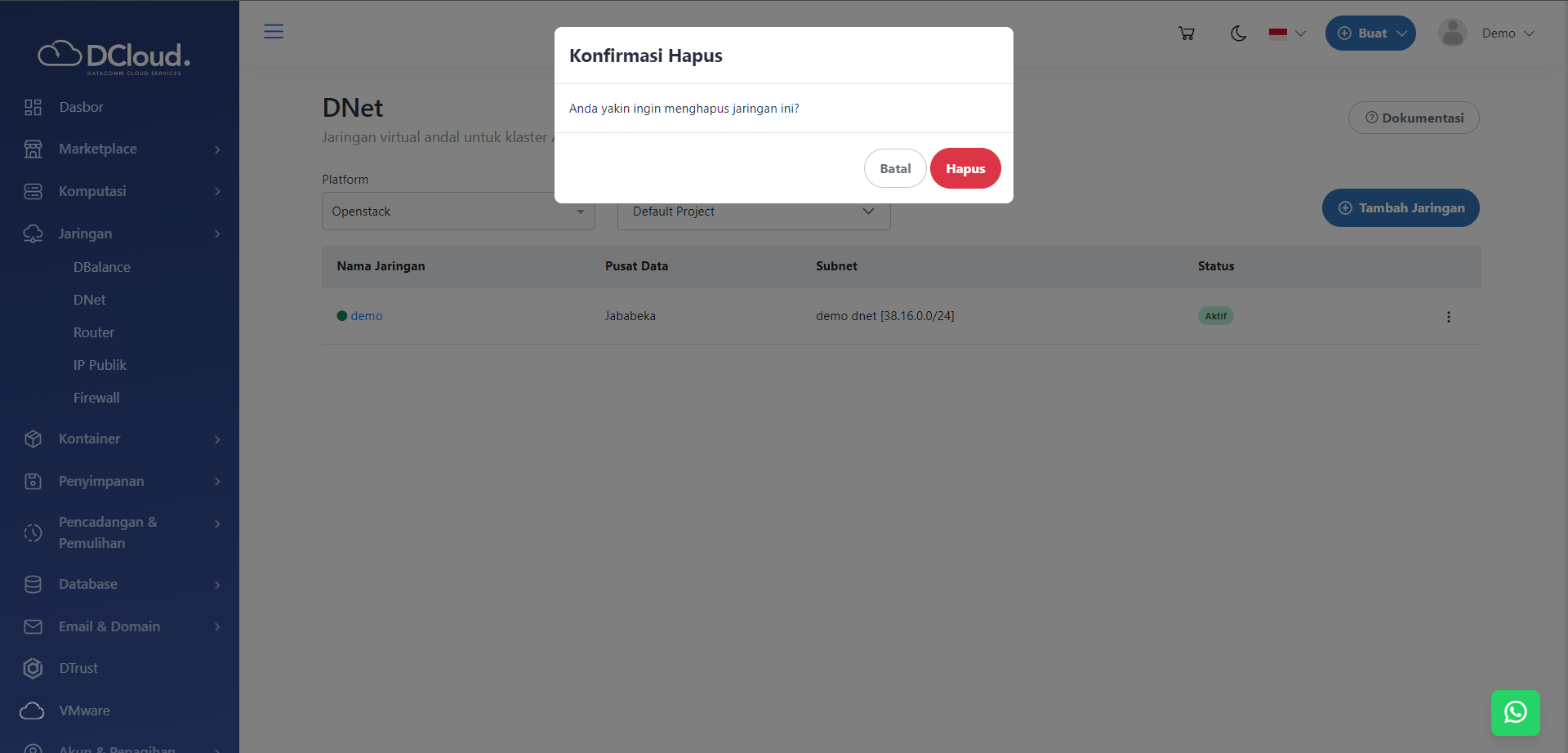 Halaman Konfirmasi Hapus