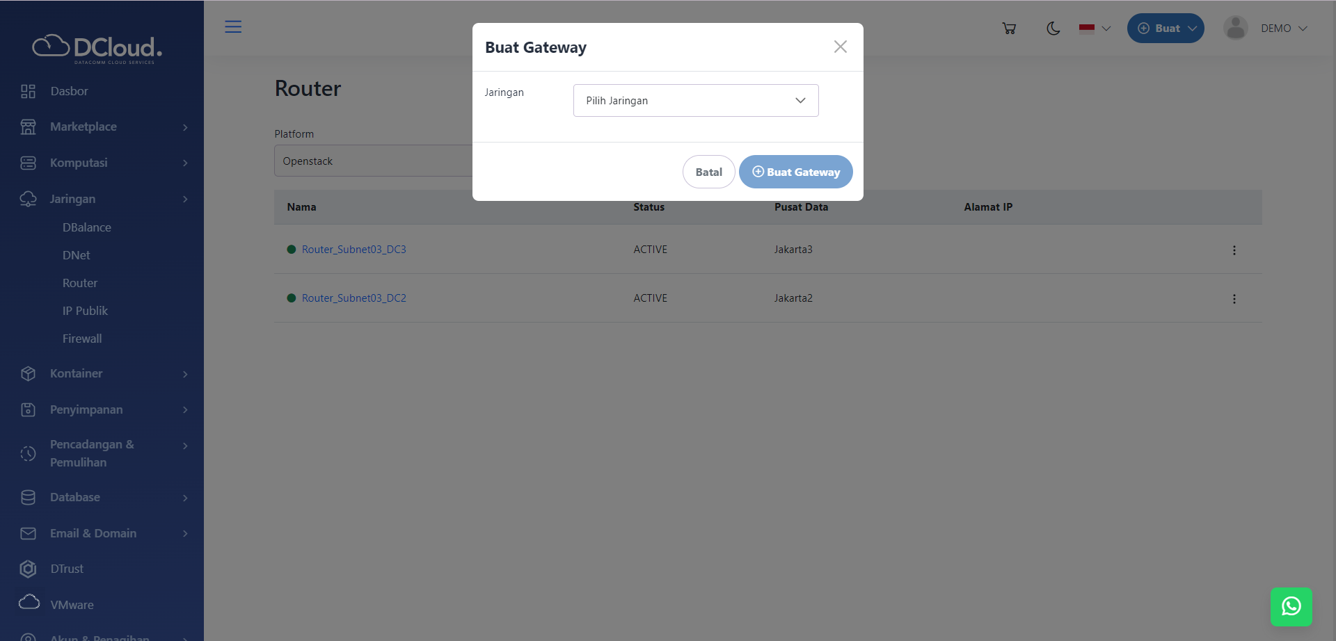 Halaman Buat Gateway