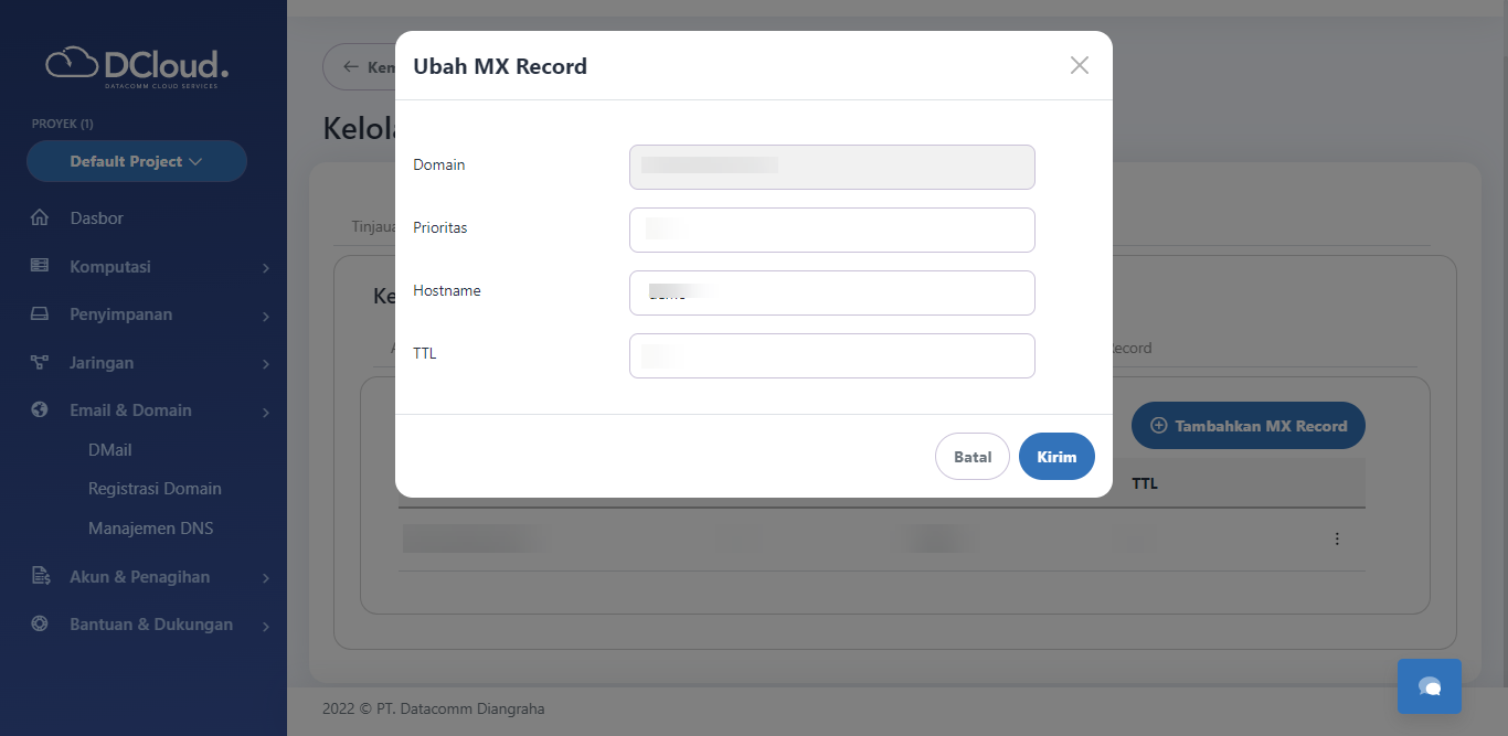 Halaman Ubah MX record