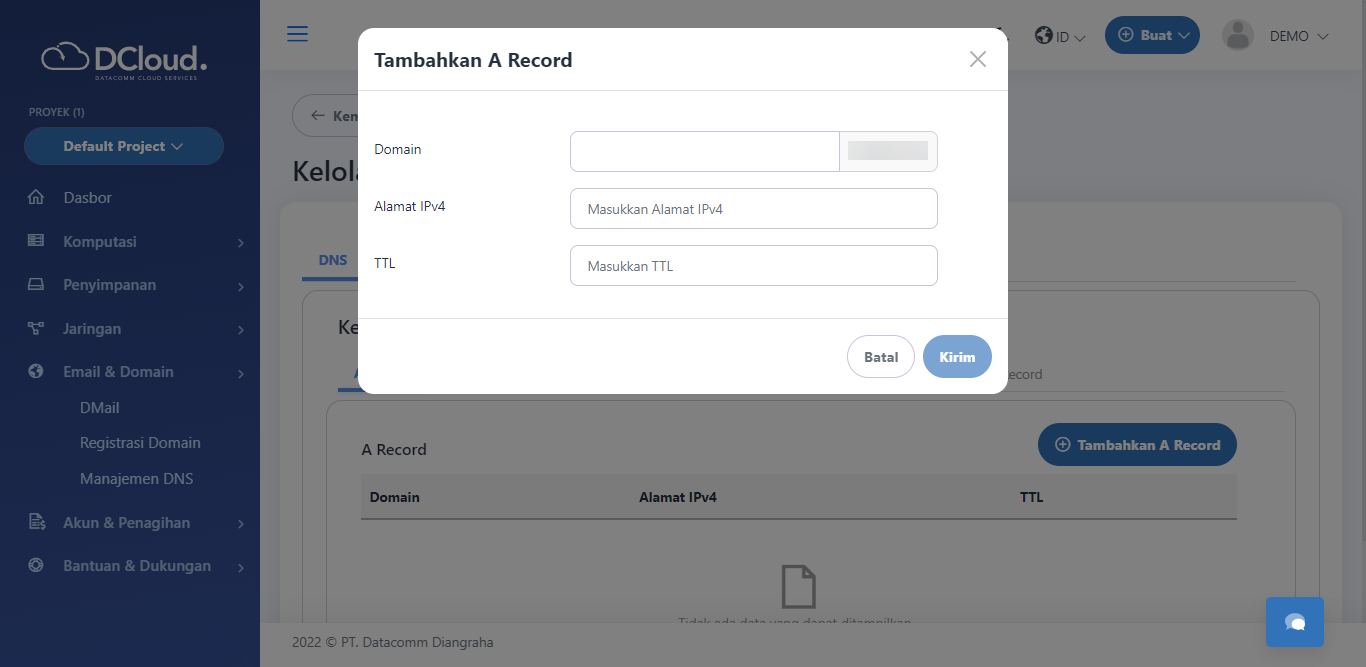 Halaman Tambahkan A Record