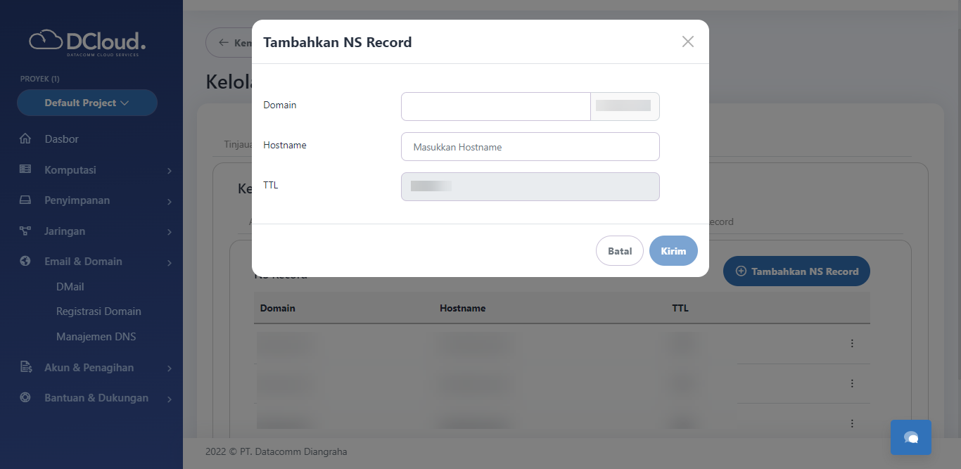 Halaman Tambahkan NS record
