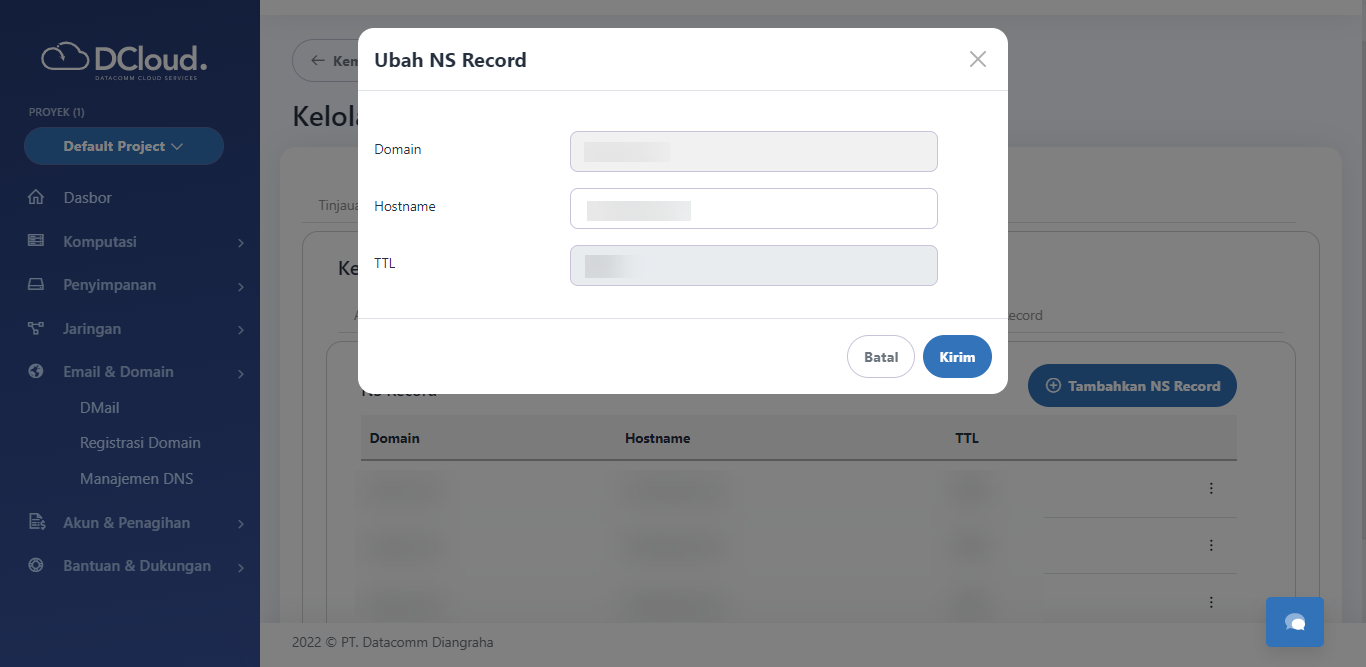 Halaman Ubah NS record