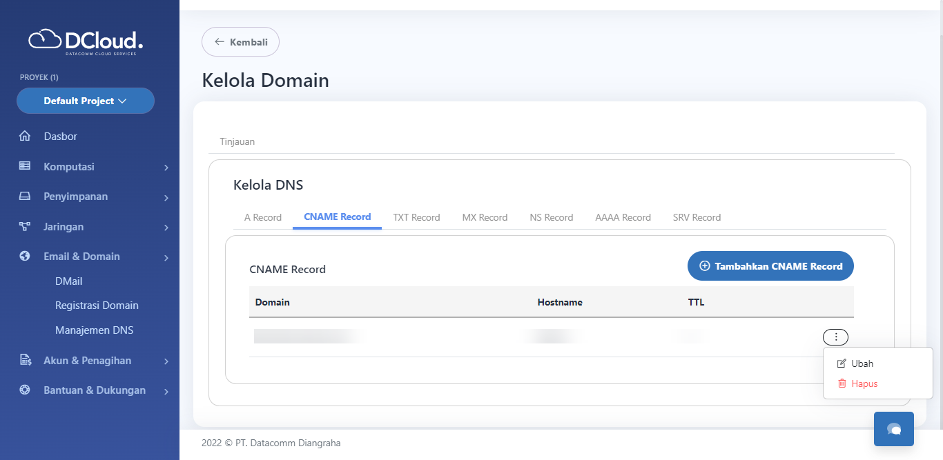 Halaman Cname Record