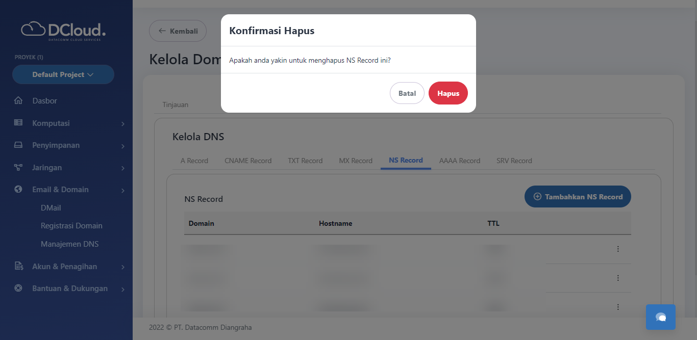 Halaman Notifikasi Hapus