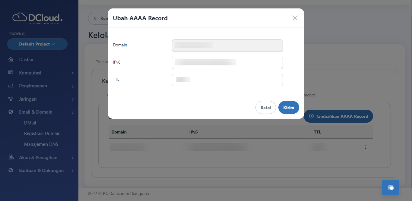 Halaman Ubah AAAA record